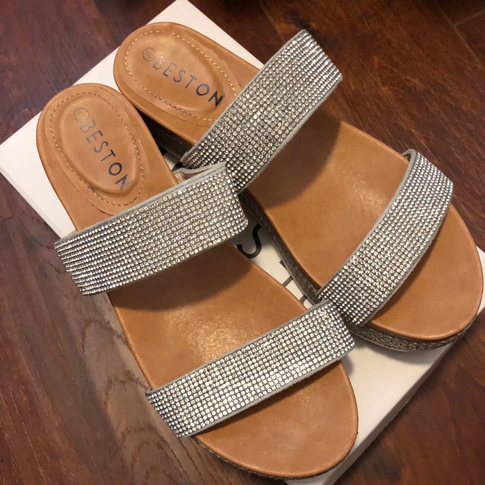 Silver rhinestone platform sandals